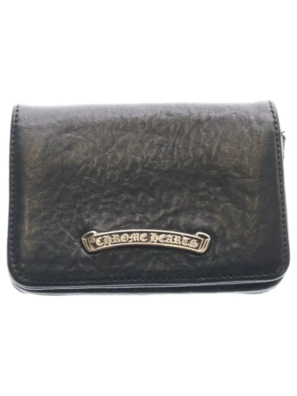 Chrome Hearts Crd Arch Logo Plate 3 Pocket Leather Card Case Black